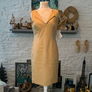 Escada Beige Leather Sheath Dress NWT Size 40 / US 10